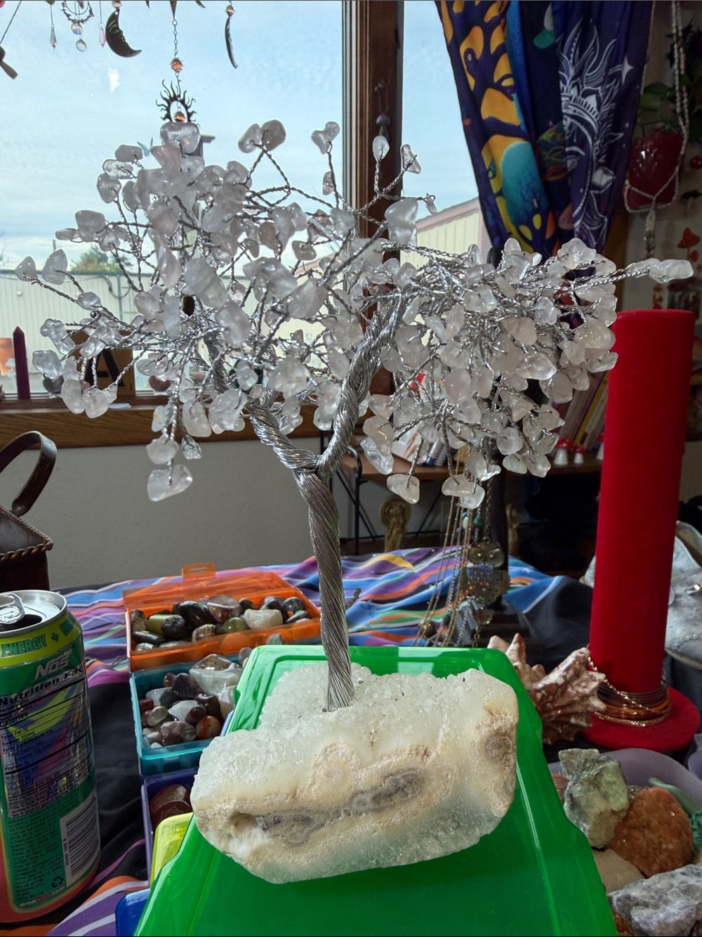 Hand Crafted Clear Crystal Chip Bonsai Tree Sculpture